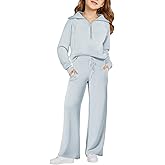 Haloumoning Girls 2 Piece Outfits Sweatsuit Half Zip Long Sleeve Sweatshirts Sweatpants Tracksuit Sets 5-14 years