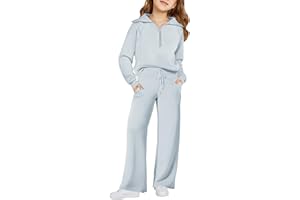 Haloumoning Girls 2 Piece Outfits Sweatsuit Half Zip Long Sleeve Sweatshirts Sweatpants Tracksuit Sets 5-14 years