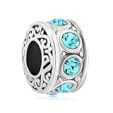 Christmas Jewelry Filigree Charm Light Blue Crystal March Birthstone Spacer Round Beads Cheap Fit Pandora Charms Bracelet Sale