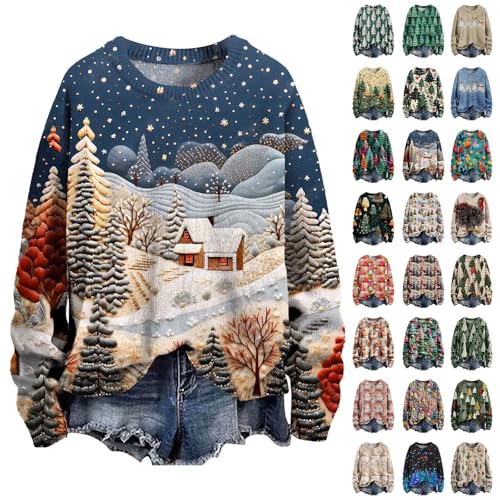Sweatshirts for Women UK Christmas Jumpers for Women Long Sleeve Tops Crew Neck Blouse Oversized T Shirts Womens Christmas Jumper Pullover Winter Holiday Womens Sweaters