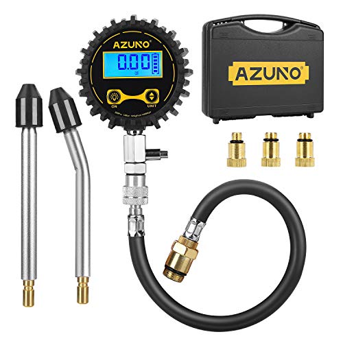 AZUNO Cylinder Compression Tester Kit, 200 PSI Digital Compression Gauge with Adapter & Hose, 8 Pieces Professional Compression Test Tool for Gasline Engine and Small Engine