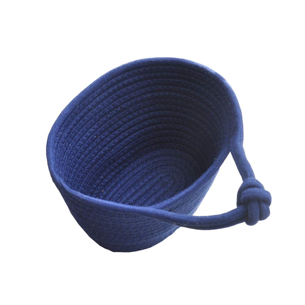 BQEE Personality Cotton Woven Fold Snacks Debris Sorting Storage Basket Hang Rope Woven Home Decor For Kids Room Decorative Perfect for Storing Small Household Items (Blue-M)