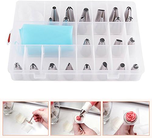 Cake Decoration Tips 38-Pcs Cake Nozzle Set with 32 Icing Tips, 1 Silicone Pastry Bags, 2Reusable Plastic Couplers &amp; Storage Case Baking Supplies