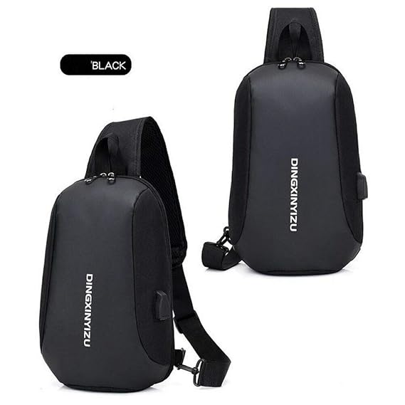 Mens Canvas Chest Bag USB Charging Sports Travel Hiking Messenger Bag