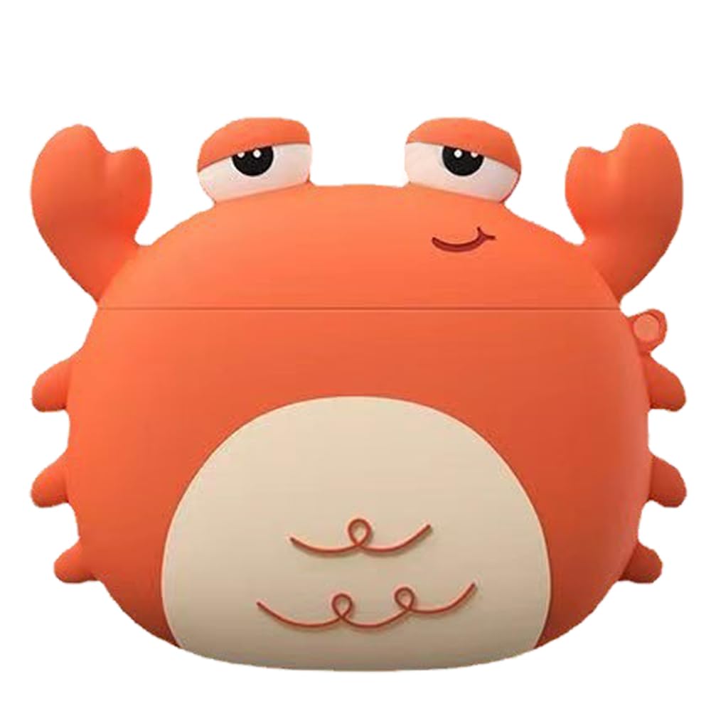 Cute Case for Airpods Pro, Funny Frog Crab Animal Silicone Soft Rubber Cover Skin with Anti-Lost Keychain (Crab)