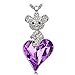 Kate Lynn Valentines Day Necklace Gifts for Mom Necklaces for Women Jewelry Gift Purple Crystal Teddy Bear Heart Pendant Necklace Anniversary Birthday Gifts for Her Daughter Girls