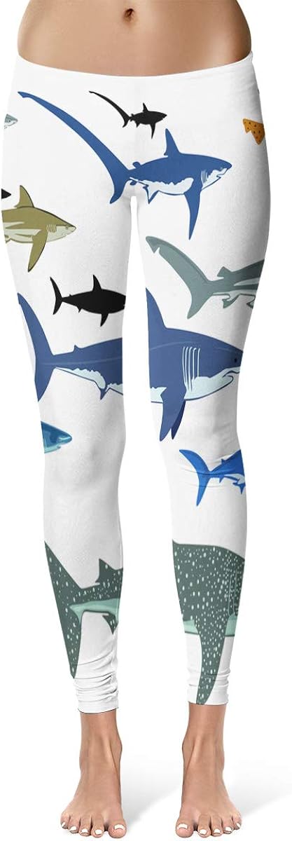 Shark Whale Reef Species Black Aquatic Life Mako Tiger Leggings Skinny Pants for Women Yoga Running Gym