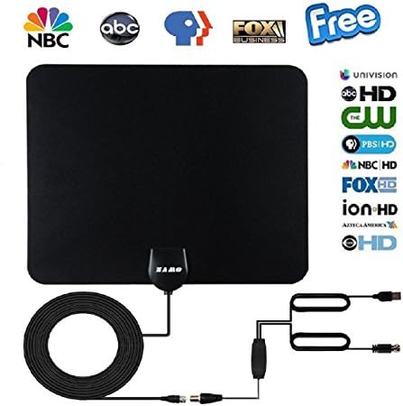 ZAMO Indoor Amplified TV Antenna with Detachable Amplifier Signal Booster & High Reception Performance -up to 50Miles Range (Black)