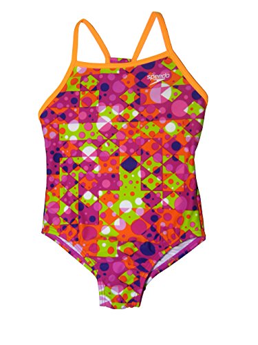 Speedo Girls Thin Strap One Piece Swimsuit Diamond Dot Size 6 Pink