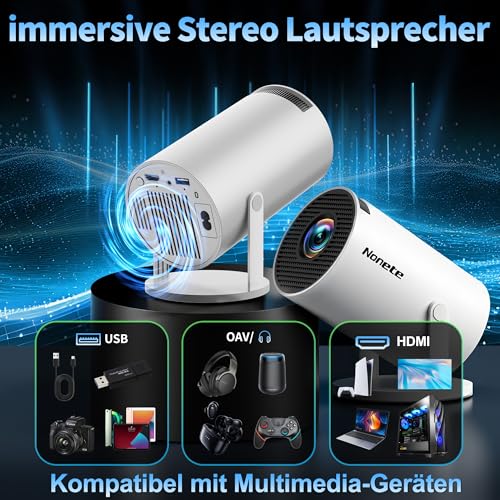 Mini Projector 4K Supports 1080P Full HD Mini Projector with WiFi 6 with BT 5.2, Small Built-in Apps with Automatic Keystone & 270° Rotation, Compatible with HDMI/TV Stick/Laptop, White