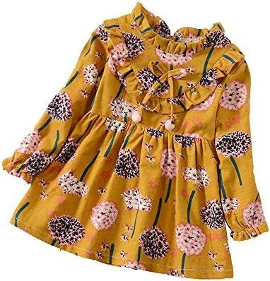 showsing Toddler Long Sleeve Horse Print Dress, Baby Girl Kid Autumn Stripe Print Princess Cotton Clothes Party Dress for 1-6 Years Girls