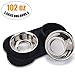 Large Dog Bowl, JISIMI Two 2 x 51 Ounce Stainless Steel Dog Bowls Pet Bowl Feeding Station with Anti-Spill Non-Skid Bone Shape Silicone Mat for Medium to Large Dogs