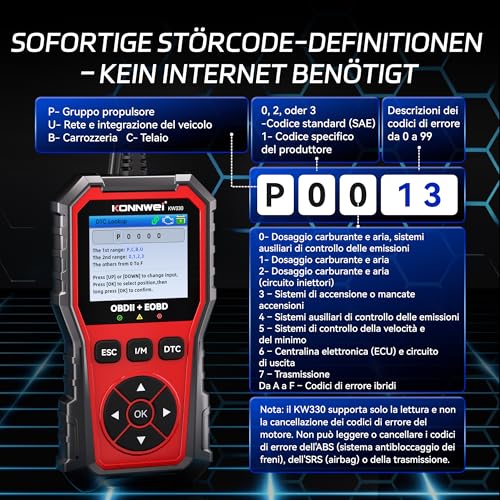 KONNWEI Escáner OBD2 KW330, Escáner Automotriz Profesional, Lector de códigos Universal, Diagnóstico de fallas del Motor, Herramienta de diagnóstico para los Coches de protocolo OBD2