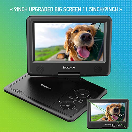 Portable DVD Player 11.5" with 5 Hours Rechargeable Battery by SPACEKEY, 9" Swivel Screen, Support USB/SD Slot and 1.8M Car Charger, Support Memory and Region Free (Black) - Thumbnail 2