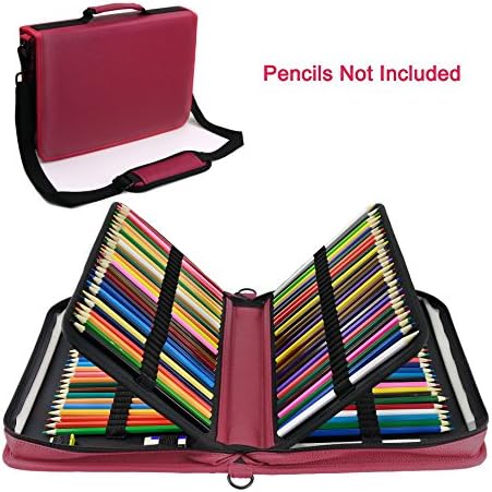 WeiBonD 160 Slots Pencil Case, PU Leather, Large Capacity with Zipper Pen/Pencil Bag for Prismacolor Watercolor, Crayola Colored Pencils and Cosmetic Brushes (Red)