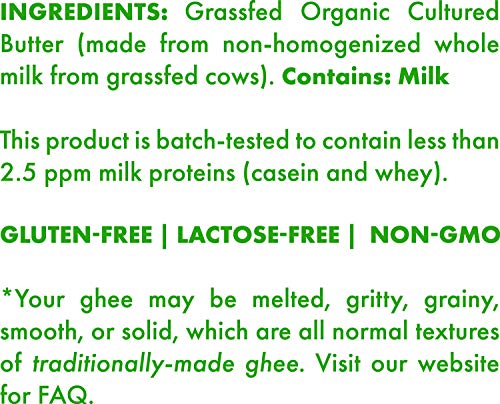 Grassfed Organic Cultured Ghee - by Pure Indian Foods ,14 oz, Pasture Raised, Lactose Free, Gluten-Free, Non-GMO, Paleo, Keto-Friendly, Batch Tested for Casein and Whey
