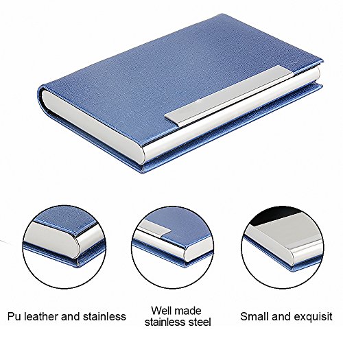 KISSWILL 2 Pack Business Card Holder, PU Leather Business Card Case with Magnetic Shut for Men and Women (Black/Blue)