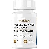 Vita Spark Turkesterone Muscle Leaner - 20:1 Extract 16,000mg with Tongkat Ali & Fadogia Agrestis, High Potency Men's Supplement for Performance, Energy, Vitality, Stamina & Strength | 60 Capsules