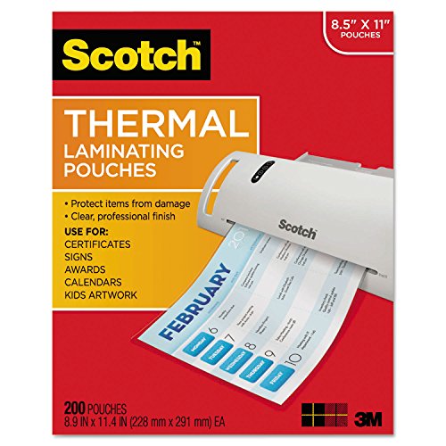 3M Scotch TP3854200 Letter Size Thermal Laminating Pouches, 3 mil, 11 2/5 x 8 9/10, 200 per Pack
