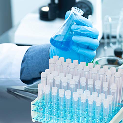 Young4us Test Tube Set, 50 Pcs Plastic PP Test Tubes in 16x150mm, 16x125mm and 16x100mm 3 Sizes with White Caps and Tube Rack (Pack of 50)