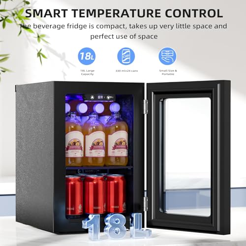 LHRIVER 0.6 Cu. Ft. Mini Fridge, Beverage Refrigerator with Quiet Compressor, LED Light,Small Cooler with Electronic Temperature Control for Home/Office/Dorm/Bar.Black