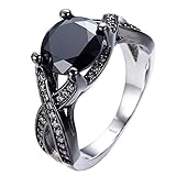 Bamos Jewelry White Black Stone Best Friend Party Wedding Gift CZ Black Gold Plated Womens Rings Size 6-10