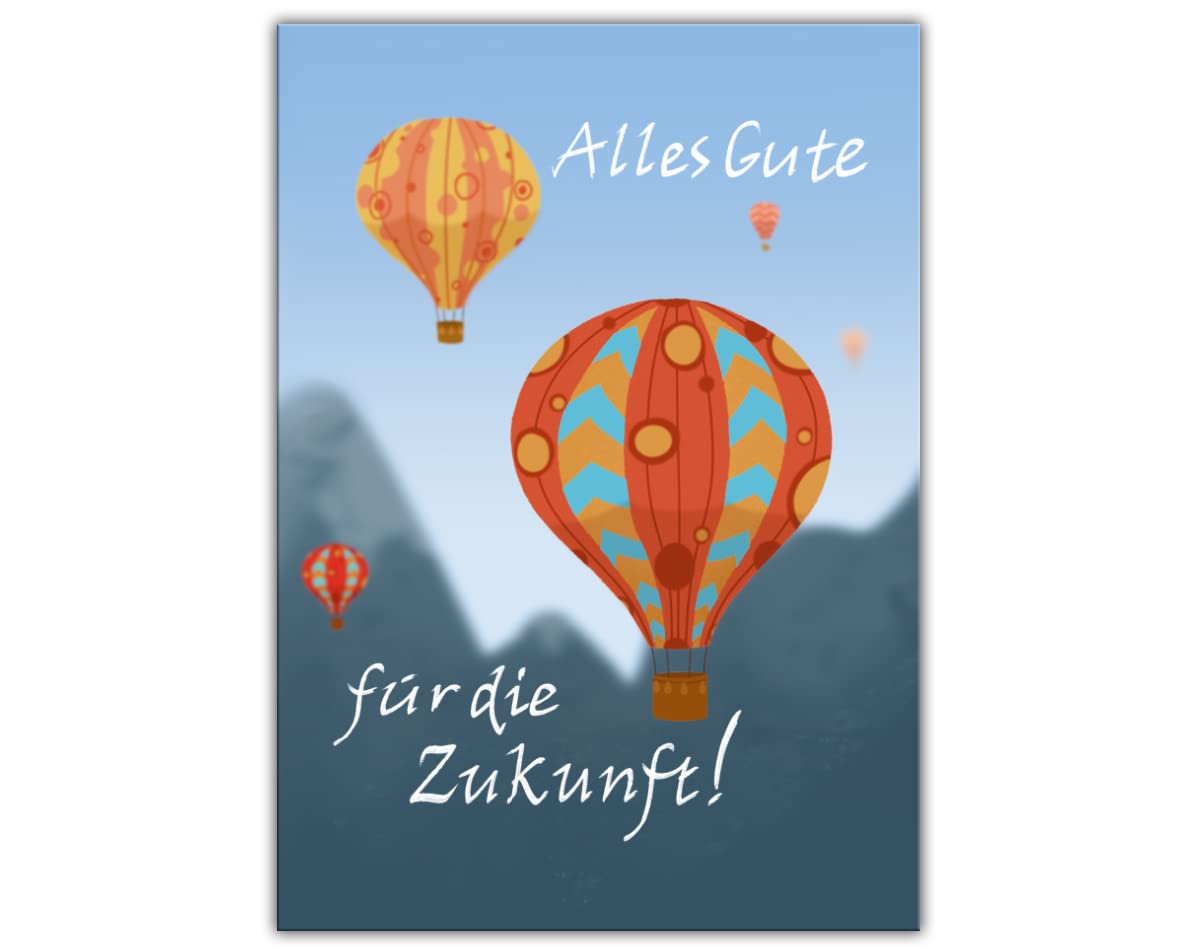 Leaving Card Greetings Card for Colleagues with Envelope in XXL Format A4 Folding Card for Change of Job Termination Passed Exam Retirement Hot Air Balloons