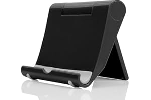 JUSDIQIR Cell Phone Stand for Desk Foldable Cell Phone Holder Desk Tablet Holder Mobile Phone Dock, Multi-Angle Universal Adjustable Tablet Dock (Black)