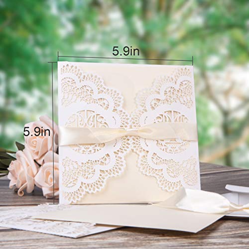 Elegant Invitations Cards Kits, Gospire 20PCs Laser Cut Lace Wedding Party Invitations Cards with Printable Paper and Envelopes for Engagement Wedding Marriage Birthday Bridal Bride Shower Party