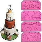 WYD 4 Pcs Football Rugby Baseball Golf Fondant Cake Decorating Cookie Making Tool Sugarcraft Soap Silicone Mold For Chocolate Candy Mold