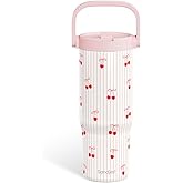 SANDJEST Cherry Stainless Steel Straw Lid Tumbler 30oz with Carry Handle for Women Girls, Aesthetic Insulated Travel Coffee Cup, Gift for Sports Workout Birthday Christmas