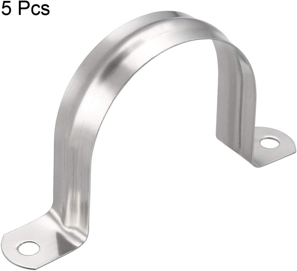 sourcing map 60mm(2.4") Rigid Pipe Strap, 2 Holes 304 Stainless Steel Tension Tube Clip Clamp 5pcs, Silver - Image 4
