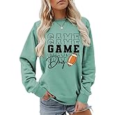 CEZOUAE Game Day Sweatshirts for Women Football Fan Sweatshirt Letter Graphic Print Pullover Crewneck Long Sleeve Top