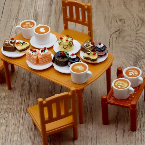Hiawbon 24 Pcs Miniature Food Kitchen Decoration Sets 1:12 Miniature Coffee Mugs Cakes Dessert Model Pretend Coffee Food Miniatures Decor Cake Toppers for DIY Mini Kitchen Micro Landscape