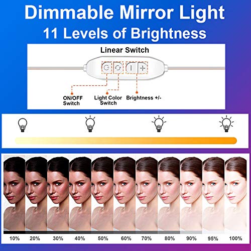 LED Mirror Light Strip - Bath Vanity Lamp Stick on Portable with 11 Brightness Dimmable - DIY Hollywood Above Mirror Makeup Lamp USB Cordless for Bedroom Dressing Table, Bathroom, Dressing Room Mirror