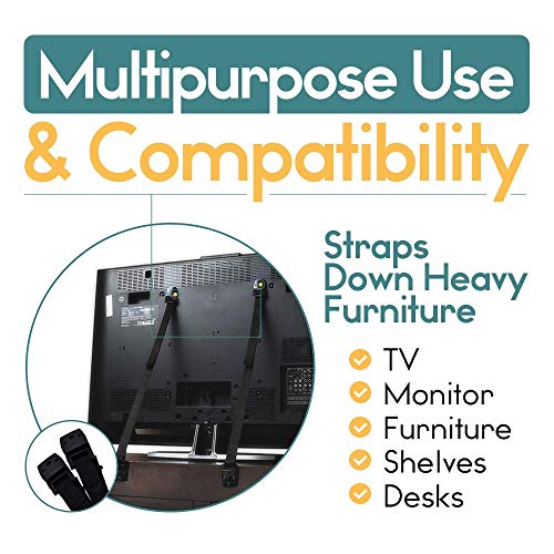 TV Anti Tip Straps (2 Pack) - Baby Proof Furniture Wall Anchor Kit - Earthquake Safety for Flat Screens & Shelves