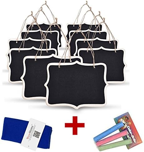 Chalkboard sign（10pcs), Colorful Chalk and Cleaning Cloth, Double Side Blackboard for Wedding Party Table Numbers Place Card, Plant Decorative Sign by WearHome