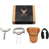 VinoLab Hybrid Ah So Wine Opener, Two-Prong Cork Puller for Vintage Bottles | For aged and fragile corks; 304 stainless steel; includes leather case, foil cutter and gift box