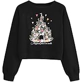 Ladicme Magical Sweatshirts for Women Cropped Cute Graphic Shirts Casual Christmas Sweaters Long Sleeve Pullover Tops