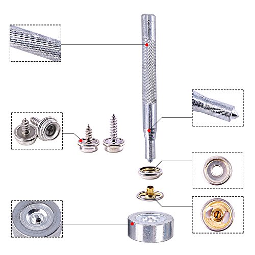 image for Swpeet 120Pcs Sliver Fastener Screw Snaps With 1Pcs Snap Setting Tool 