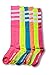 NEON NATION Unisex White Knee High Team Tube Socks with Various Colored Stripes