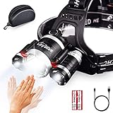 Motion Sensor Headlamp, Loyalfire 9000 Lumen XM-L2 LED Headlamp Bright Light 4 Modes Waterproof Headlight Flashlight with Induction Power Bank 18650 Battery USB Rechargeable for Camping Running Hiking