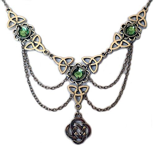 Celtic Triquetra Trinity Knot Silver Draping Chain Necklace LIGHT GREEN