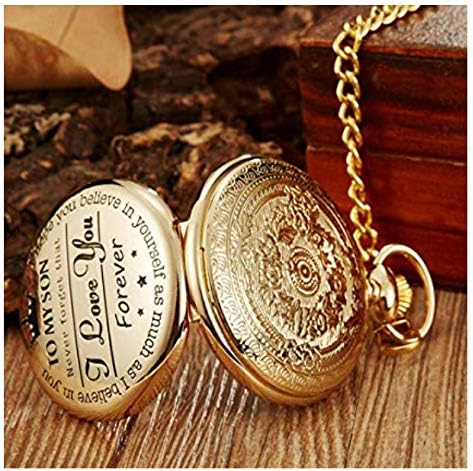eBoutik, ‘to My Son’ Pocket Watch, Classic Vintage Fob Watch with Chain, Quartz Pendant Timepiece - Image 3