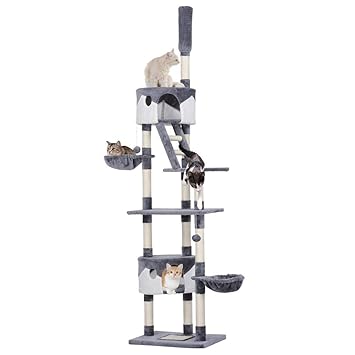 Yaheetech Kratzbaum Spielbaum Katzenbaum für Katzen - deckenhoch höhenverstellbar 227,5cm-254,5cm