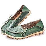 Women's Casual Shoes, Hollow Out Carving Cowhide Leather Driving Flat Loafers Shoes