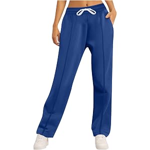 HYYGOCCTV Women Center Seam Straight Baggy Wide Leg Drawstring High Waist Casual Sweatpants Jogger with Pockets