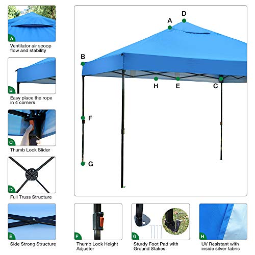 kdgarden Ez Pop Up Canopy Tent Outdoor Commercial Instant Shelter with Roller Carry Bag, 10 by 10 Feet, Navy Blue