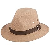 Scala Men's Plus Size Hemp Safari Hat with Leather Band, Camel, X-Large