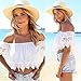 Toraway Blouses, Women Boho Sexy Lace Off Shoulder Crop Shirt Tops (Small) White